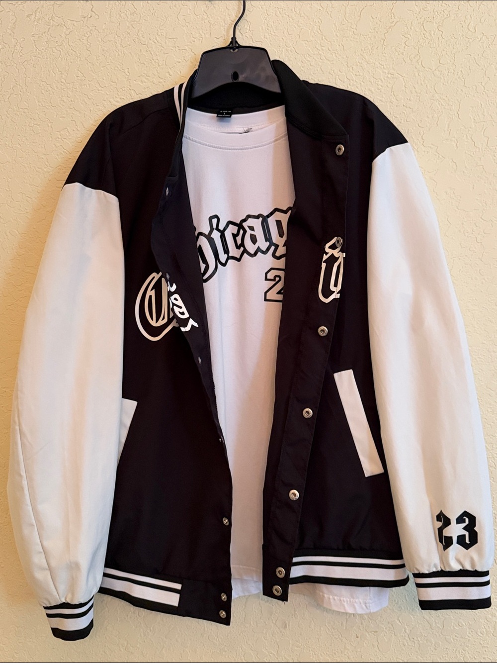 SHEIN Black and White Varsity Jacket